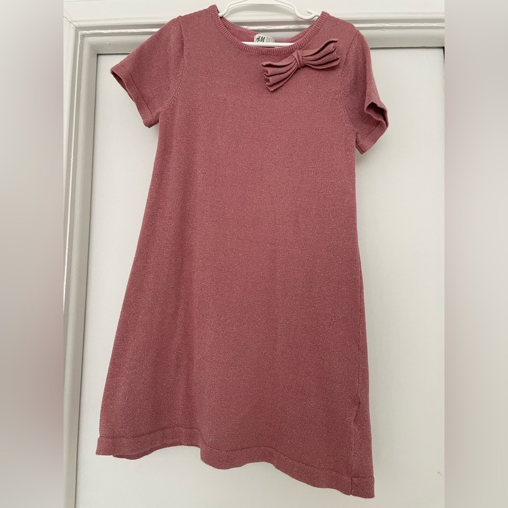 H&M Pink Shimmery Girls Dress with Bow